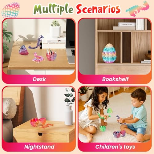 4er Set 3D Drachenei mit Drache – 13 cm bewegliche Gelenke Drachen spielzeuge, Kristall Drachen, Ostereier, ostergeschenke Kinder – Geeignet als Spielzeug ab 5/6/7/8/9 Jahre Jungen Mädchen