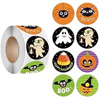 500pcs Round Halloween Stickers 2.5cm,Halloween Stickers Roll Pumpkin,Ghost,Round Self Adhesive Stickers for Card Making Sealing Envelopes Wrapping Presents Halloween Party Stickers Decoration