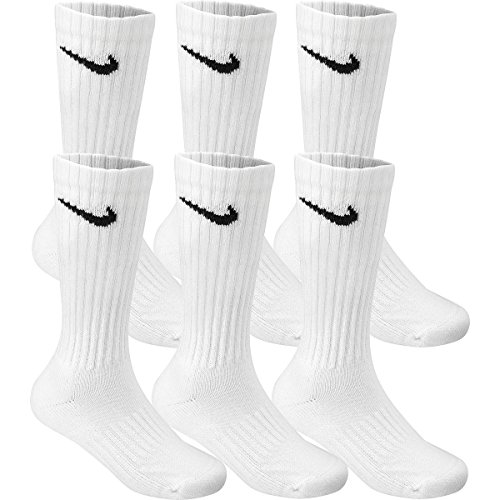 Nike Men/’s Performance Cotton Cushioned Crew Socks, 6 Pair Medium (shoe size 6-8) (White) Six Pack