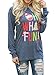 Ezcosplay Women Long Sleeve Shirt OH What Fun Print T-Shirt Graphic Tops Casual Plain Tunic Blue