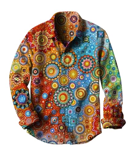 Kubsid Mens Button Down Shirts Casual Long Sleeve Boho Shirt Collared Beach Vacation Sweatshirt M Red Blue