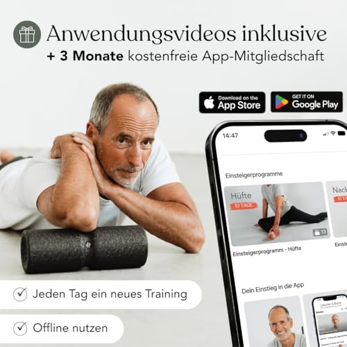 Liebscher & Bracht Original Faszien-Set: Faszienrolle und Faszienball (je 2 Stück) Faszienrollenset, Massageball & Rollen Made in Germany, Übungs-App