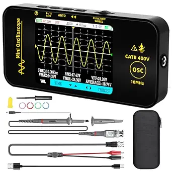 BSIDE Handheld Oscilloscope 3.2'' TFT Display Portable Digital Oscilloscope 10MHz Bandwidth Automotive Oscilloscope 48MSa/s Sampling Rate Trigger Function Auto/Normal/Single