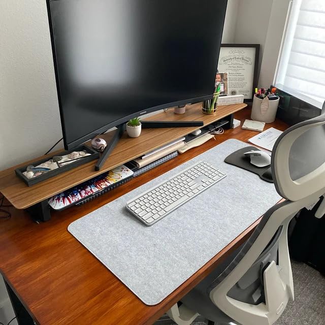 Image of Deskvue 46 inch Dual Monitor Desk Shelf | with FULL LENGTH Aluminum Under-Shelf | Large Monitor Riser | Office Desk Storage | Grovemade Inspired | NATURAL WALNUT