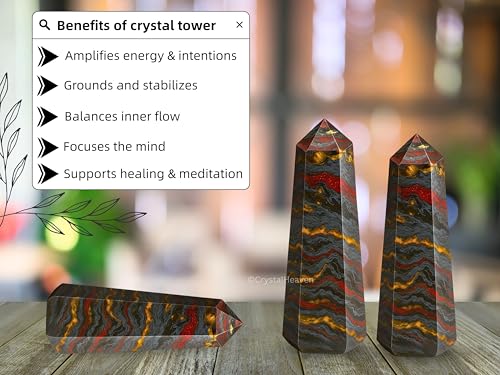 Image of Crystal Heaven Iron Tiger Eye Crystal Tower Obelisk Point For Chakra, Healing And Balancing - Aaa Grade Original Certified Gemstone Agate For Reiki Meditation Yoga Spiritual (3-4 Inches)
