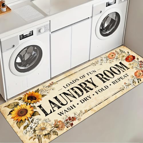 Sunflower Laundry Room Rug Runner 20"X59" Non Slip Laundry Rugs and Mats for Laundry Room Decor Washable Runner Rugs for Farmhouse Kitchen Floor Bathroom Entryway Area Rugs