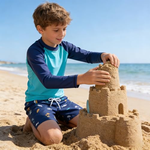 kids4ever UV Badebekleidung Junge Langarm 3D Druck Badeanzug Zweiteilig Badeshirt Badeshorts 4-5 Jahre