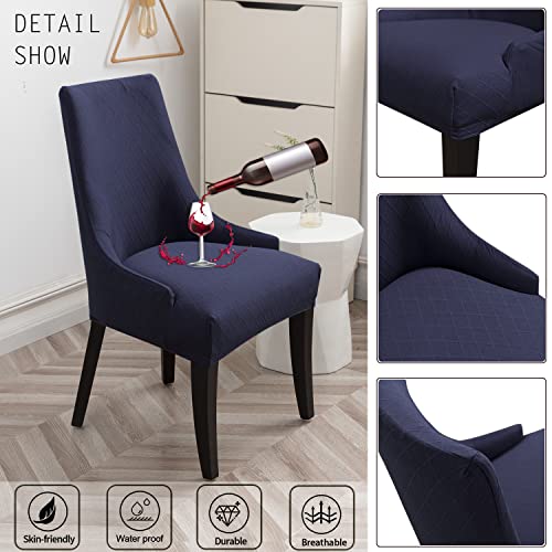 Lansheng Stretch Rhombic Geometric Wingback Chair Covers Slipcover - Reusable Arm Chair Protector Cover, Washable Dining Chair Covers Protectors For Dining Room (Navy Blue, Set Of 1) #TOP6