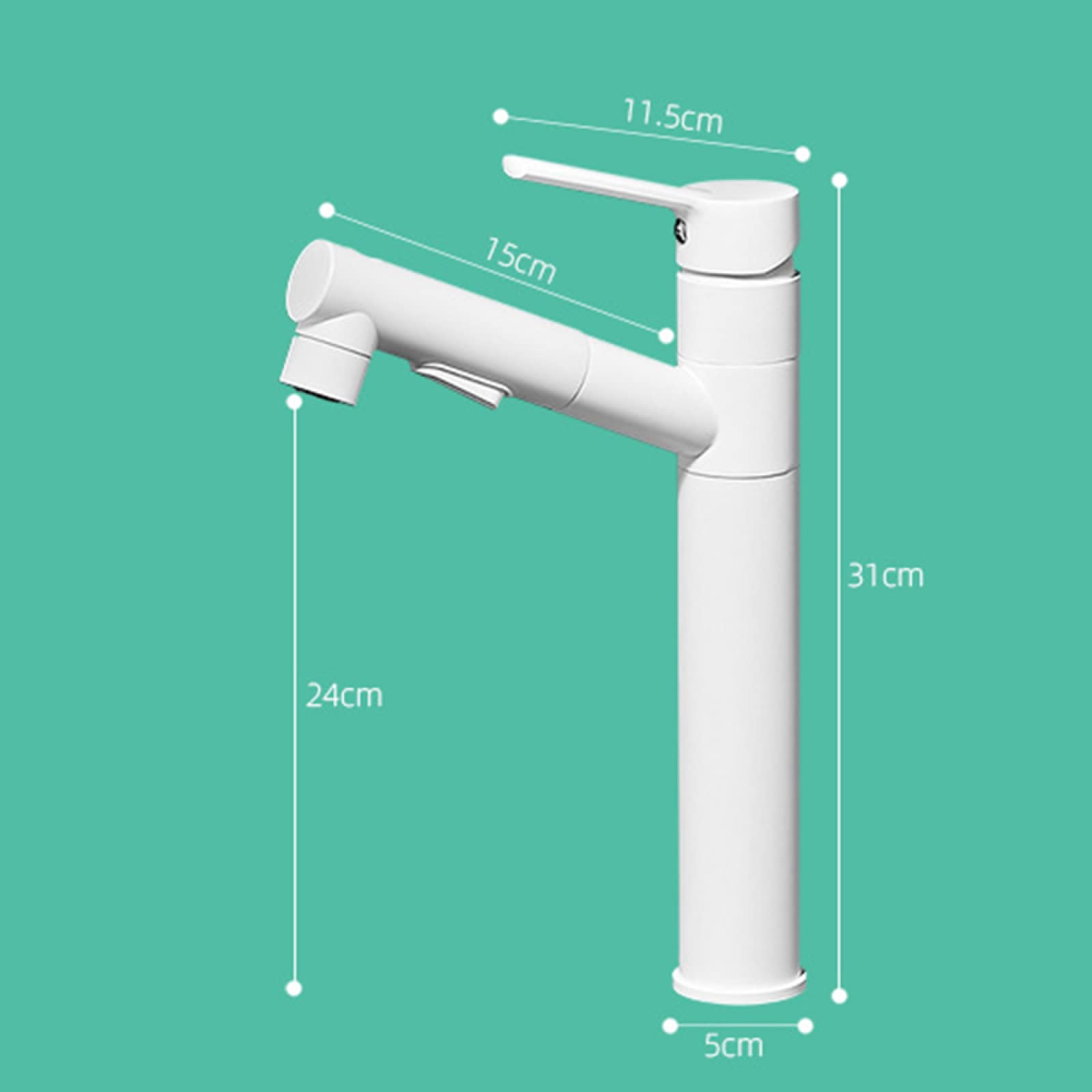 Rubinetto Lavabo con Doccetta Estraibile, Rubinetto Bagno Lavabo Ottone, 3 Funzioni Miscelatore Lavabo, Rubinetti Monocomando Regolazione a Caldo e Freddo, bianco, alto