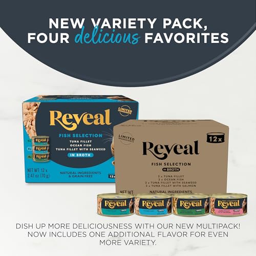 Image of Reveal Fish Variety in Broth Wet Cat Food 12-Pack 2.47 oz Cans | 100% Natural, High Quality Protein, Limited Ingredient, Grain Free, No Fillers, No Artificial Additives, No By-Products