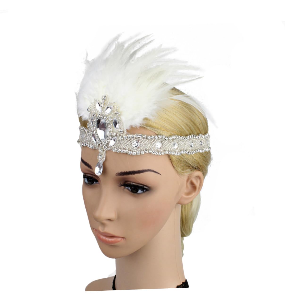 SHERCHPRY 2pezzi Fascinator Flapper Headband per Matrimonio e Feste Accessorio per Stile Anni Cerchietto Elegante Bianco per Donne