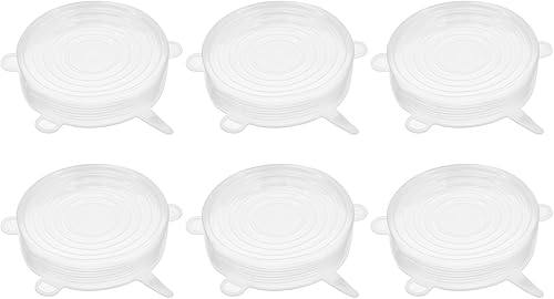uxcell Tapas elásticas de silicona, paquete de 6 tapas redondas de 4.53 pulgadas, tapas de silicona reutilizables para tazas, tazones y cubiertas de