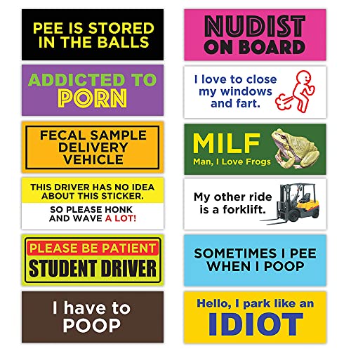 Funny Prank Magnet Bumper Sticker 12-Pack- Magnetic Bumper Decal Bumper Magnets Pranks for Adults Joke Waterproof Dirty Truck Sticker Car Sticker Prank (Magnet, A Little Less Dirty)