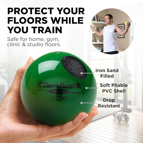 Image of THERABAND Soft Weight 4.4 Lb, 4.5 inch Medicine Ball, Weighted Exercise, Green | Ball-shaped isotonic soft weight for physical therapy, Pilates, shoulder strength and rehab exercise