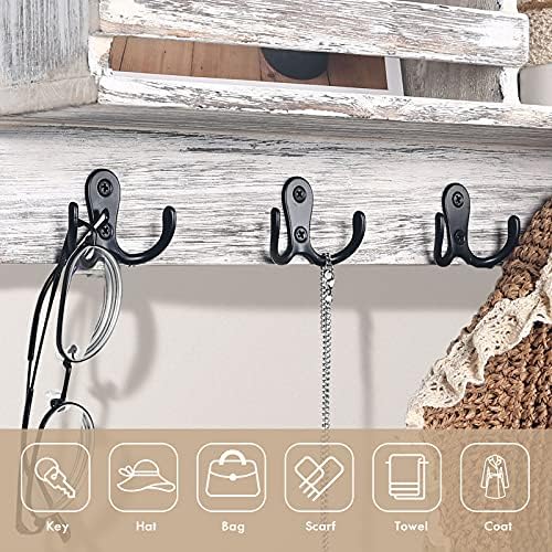 Gorffy Door Hooks 20 Pcs, Double Coat Hooks with 80 Screws, Retro Black Coat Hooks for Door & Wall, Heavy Duty Metal Door Hooks Screw in for Hanging Robe, Towel, Coat, Bag, Hat & Scarf (Black, 20 Pcs)