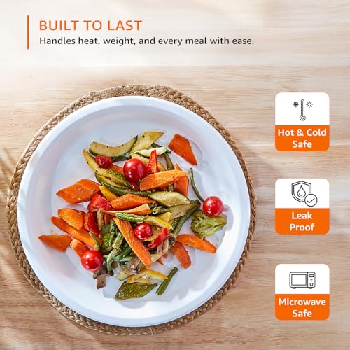 Image of Amazon Basics Bagasse Disposable Round Plates | 11 Inch - Pack of 50 | Biodegradable | Leak-Resistant | Hot & Cold Food Safe | Eco-Friendly | Party, Weddings, Birthdays, Events, Travel Plates
