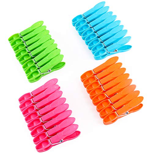 MuchL Colorful Plastic Clothespins Clothes Clips for Laundry Heavy Duty Laundry Clothes Pins Clips with Springs Travel Clothes Pins for Hanging Clothes, Air-Drying Clothing Pin Set (32 Pack)