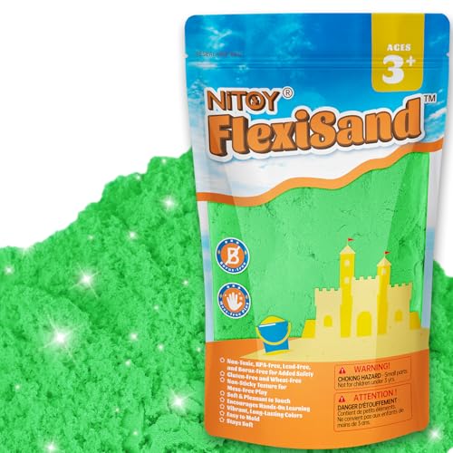 Image of NiToy FlexiSand 2.2Lbs Sand Toy, Never Dries Out-Fun for 3 Years and up Kids Bulk Refill for Sensory Sand Box Toys, Ideal for Shaping, Squeezing and Molding(Green)