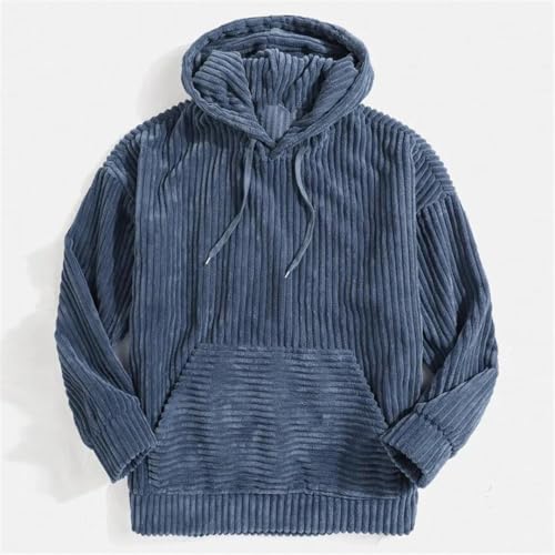 Men's Solid-Color Striped Hooded Sweatshirt Long Sleeves Loose-Fitting Pullover Pockets And Drawstring.2