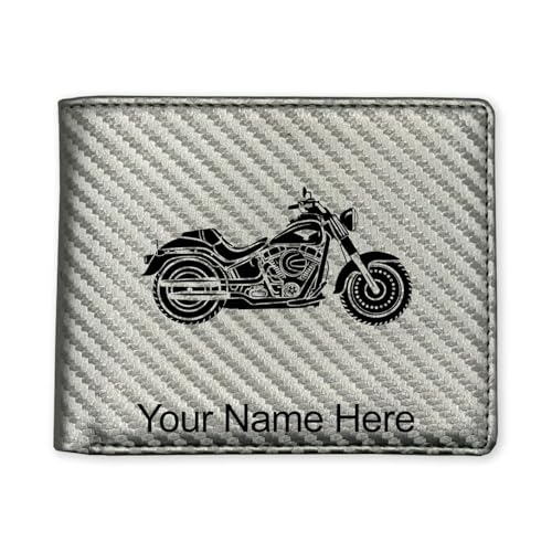LaserGram Faux Leather Bi-Fold Wallet, Motorcycle, Personalized Engraving Included (Carbon Fiber Silver)