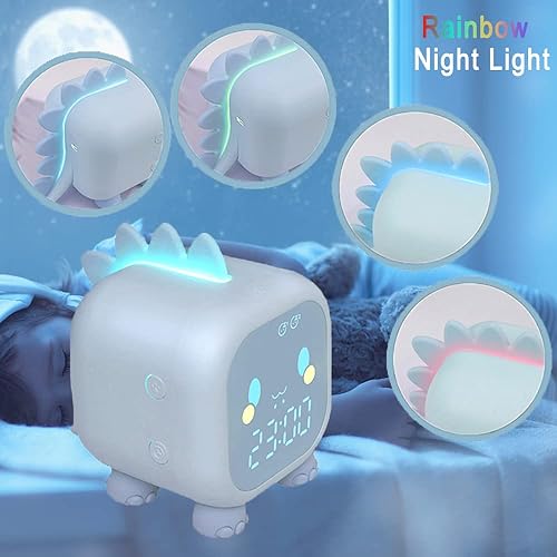 Miniatura 8 de Reloj despertador para niños y niñas diseño de dinosaurio verde con luz nocturna reloj despertador digital Bluetooth para niños y niñas