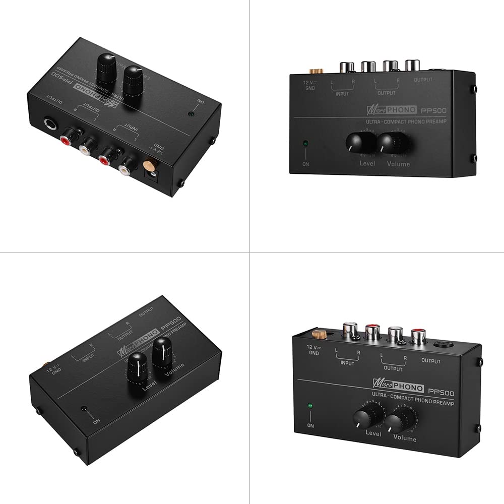 Preamplificatore Fono Ultra-Compatto con Controlli di Livello e Volume, Ingresso e Uscita RCA 1/4