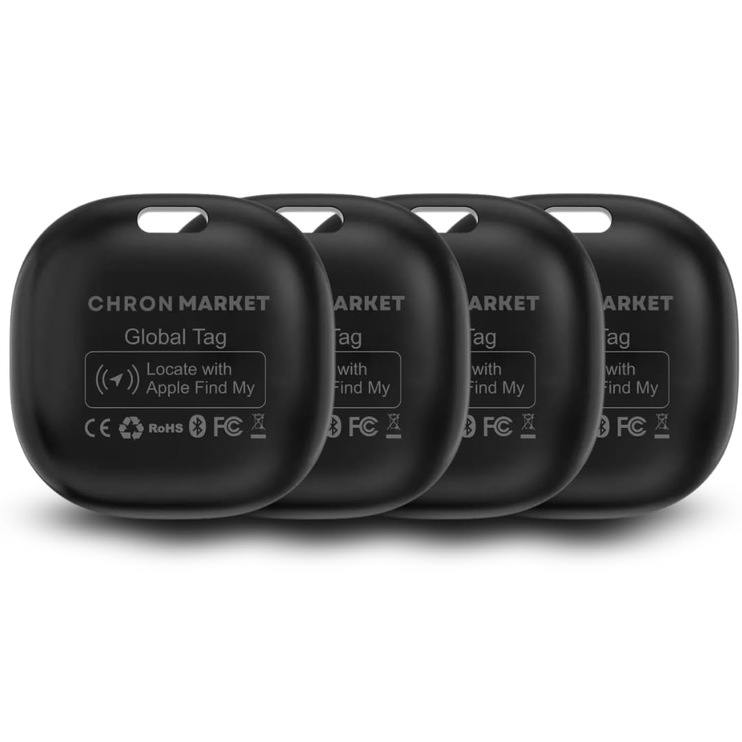 Air Tag, Bluetooth GPS tracker voiture, localisateur d'objets, chiens, clés, chats, sacs, valises, batterie remplaçable, (compatible uniquement iOS, App Où) (Lot de 4 pièces, noir)
