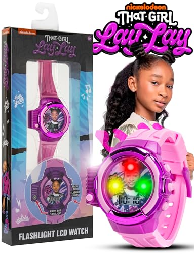 That Girl Lay Lay Kids Flashlight LCD Watch – Pink and Purple Design, Digital Display, Light-Up Feature, Adjustable Strap, Durable Build, Stylish, Fun for Fans – Fits Wrists 5.5” to 8”2