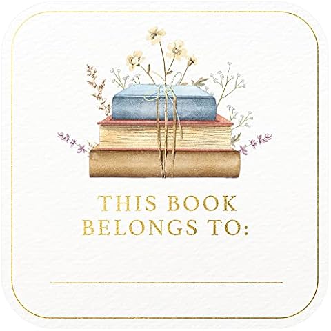 Mobiusea Creation Floral Book Design This Book Belongs to Stickers | Book Plates Labels | 2 x 2 Inch | Gold Foil | 60pcs Stickers for Book Name Stickers and Book Labels Cover