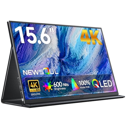 Image of Newsoul 15.6 inch 4K QLED Portable Monitor, UHD 3840x2400 600 Nits 100% AdobeRGB, USB-C HDMI HDR FreeSync, Second Screen for Laptop MacBook PC Game Consoles, VESA Mountable Travel Monitor with Speakers