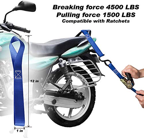 Big-Autoparts Soft Loop Tie Down Straps, 1 Inch By 12 Inch Motorcycle Towing Strap Breaking Strength 4500 Lb And Load Capacity 1500 Lb Ratchet Securing Strap For Atv Utv Dbikes Lawn Mower,6 Pack #TOP6