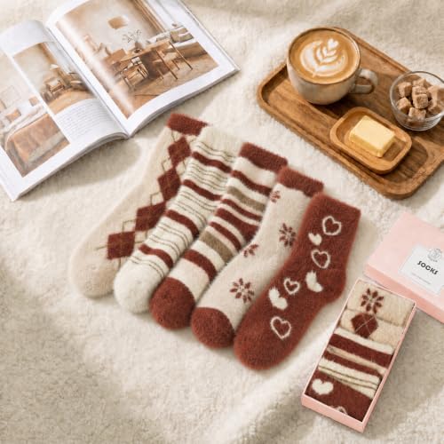Image of SISOSOCK 5 Pairs Fuzzy Soft Cozy Comfy Socks Warm Birthday Gifts for Women