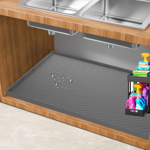 RONSXY 86x56 cm Tapete para Debajo del Fregadero de Cocina, Protector Impermeable y Antideslizante de Silicona para Gabinete, Revestimiento de Estantes, Almohadilla Cuadrado para...
