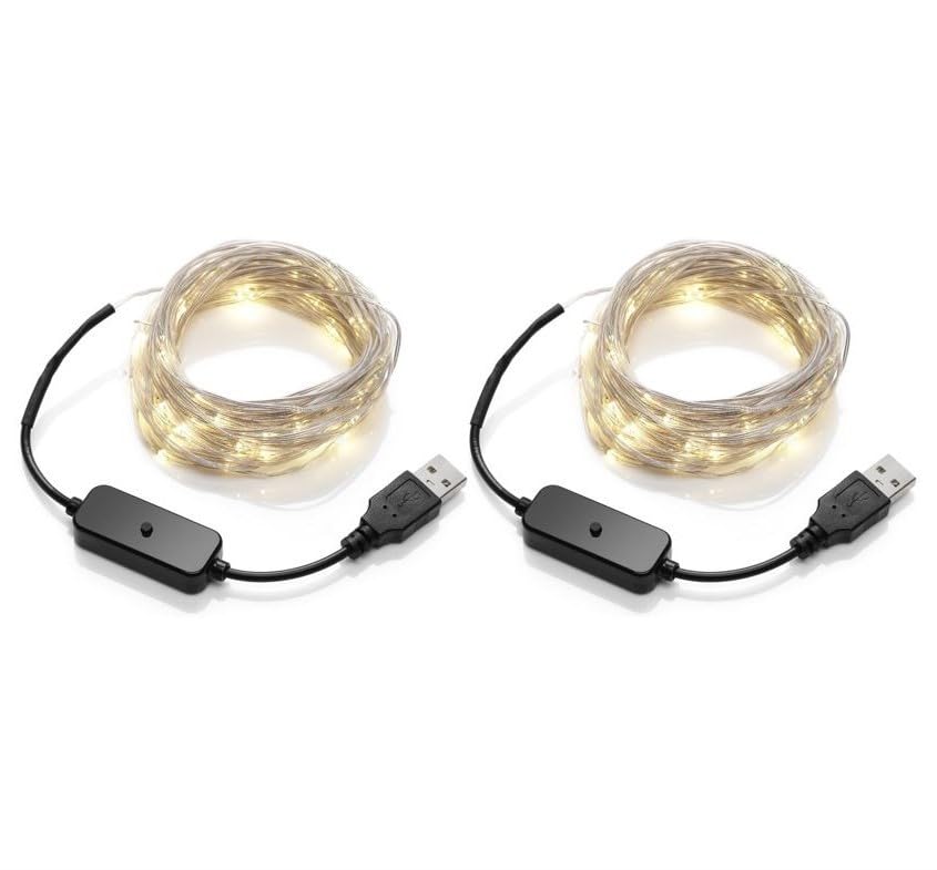 Auraglow USB LED String Lights 10m Twin Pack, TV Backlight Fairy Wire