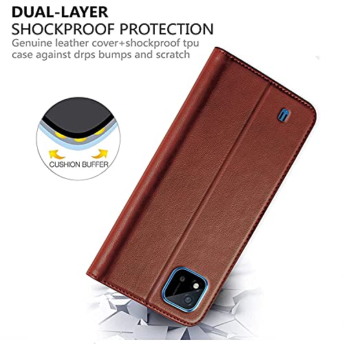 Image of SHOQU Premium Leather Vintage Flip Case Back Cover for Realme C20 / C11 (2021) [Inside Pockets] [Inbuilt Stand] [Magnetic Closure] - (Brown)