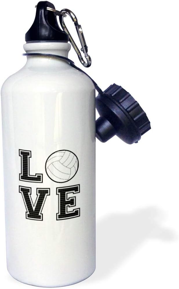 3dRose "Print of Love Volleyball" Sports Water Bottle, 21 oz, White