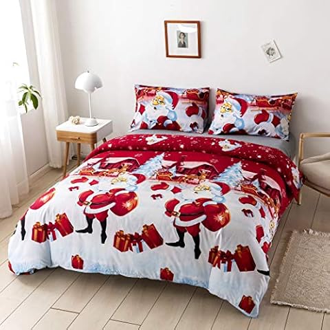 Father Christmas Royal Santa Claus Merry Santa Xmas Duvet Quilt Cover & Pillowcase Bedding Set Multi-Colour Snowman Presents Set Ultra Soft Easy Care, Modern Design-D Cover