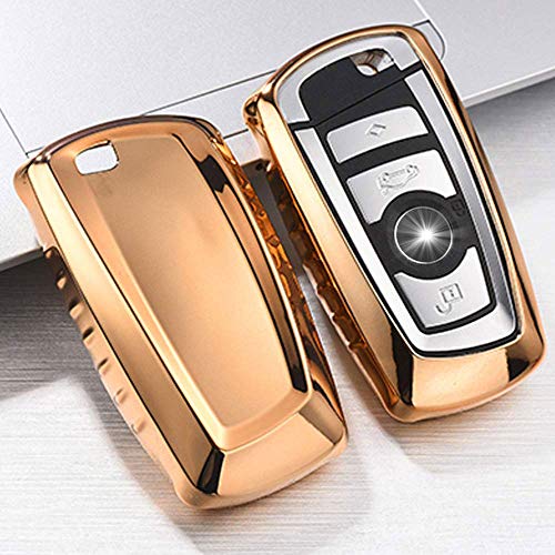 QBUC Key Fob Cover Protective Case, Soft TPU Anti-dust Protection Key Case Shell Keyless Remote Control Smart Car Key Protector for 1/2/3/4/5/6/7 Series and X3 X4 M2 M3 M4 M5 M6(Gold)