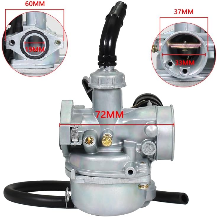 GLAoHZNJ PZ19 19mm Carburetor with key dimensions labeled