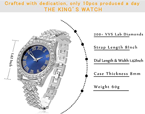 Image of Halukakah Diamonds Gold Watch Iced Out, Kid's 18K Real Gold /Platinum White Gold Plated 36MM Width Green /Blue /Red Dial Quartz Wristband 8 inch with Cuban Link Chain 7 inch+16 inch Bracelet, Free Giftbox