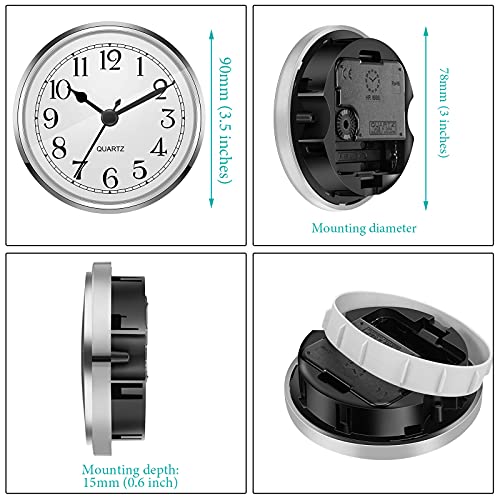 Hicarer 3-1/2 Inch (90 Mm) Quartz Clock Fit-Up/Insert With Arabic Numeral (Silver) #TOP4