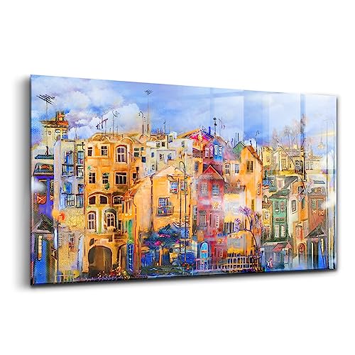 Décoration murale verre 120x60cm peinture bâtiments ville pétrole