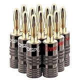 FosPower (12本セット / 6ペア) ソルダーレス バナナプラグ コネクタ【リア接続タイプ / 24k 金メッキ/金属シェル】ネジ締め方式のバナナプラグ スピーカーケーブル スピーカーワイヤー 壁プレート用