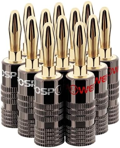 FosPower Banana Plugs (6 Pairs/12 Pcs), 24K Gold Plated Speaker Connectors