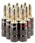 FosPower Banana Plugs 6 Pairs / 12 pcs, Closed Screw 24K Gold Plated Banana Speaker Plug Connectors for Speaker Wire, Wall Plate, Home Theater, Audio/Video Receiver, Amplifiers and Sound Systems