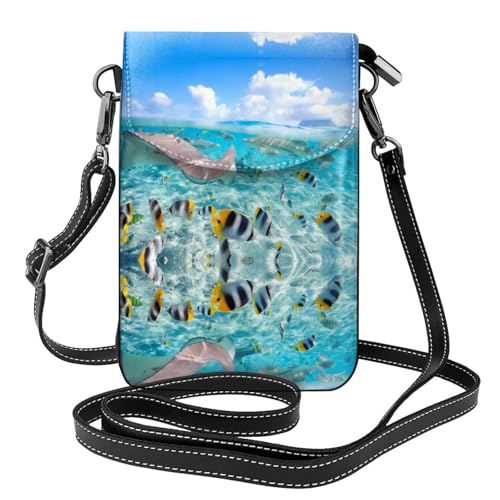 Sac à bandoulière en cuir motif poissons pour femme avec porte-cartes intégré