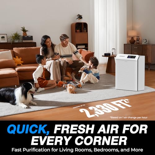 Image of Air Purifiers for Home Bedroom Large Room Up to 2,330 Ft, EOEBOT Air purifier for Home with Washable Filter, Sleep & Auto Mode, Air Quality Monitor, Upgraded Air cleaner for Pet Hair Dust,Matte White