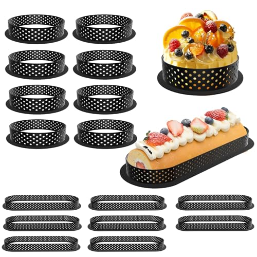 16 Pezzi Anello Crostata Forato,Mousse Torta Rotonda ellittica Muffa Cottura Dessert Strumento di Decorazione Crostate Anelli Forati,Riutilizzabile Tondo da Plastica Perforato Cottura Accessori