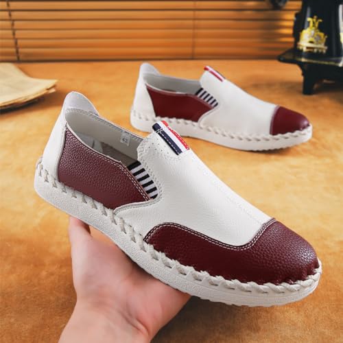 Image of Men's Casual Leather Loafers Mens Driving Shoes Red, 8.5