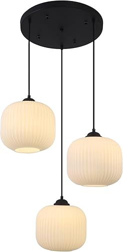 Miniatura 9 de Lámpara colgante de 3 luces de globo de color negro, lámpara colgante de cristal de leche, 3 lámparas colgantes para colgar en el techo, iluminación